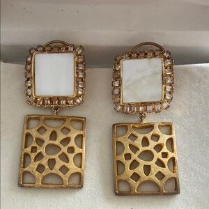 Elegant Gold and White Geometric Earrings